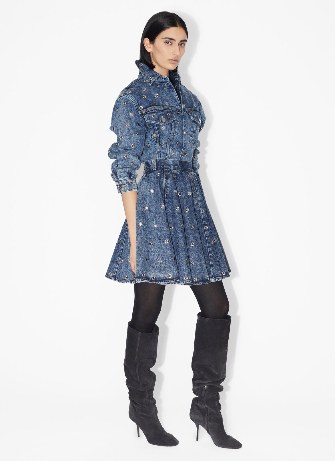 Eyelet denim skirt ALAÏA BLUE EYELET DENIM SKIRT